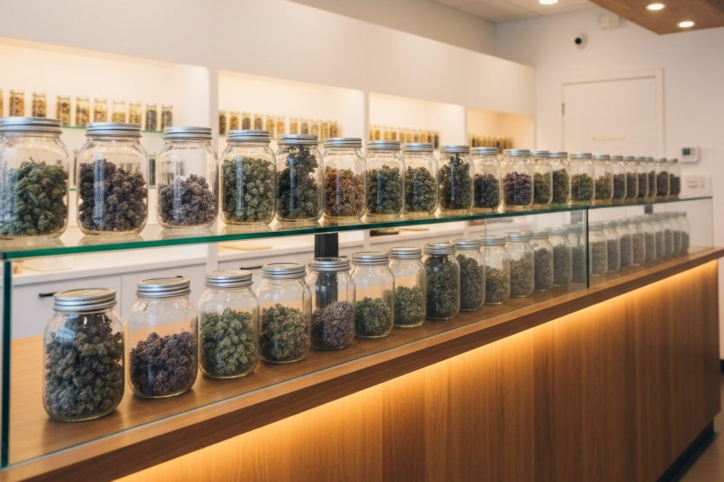 Interior of a cannabis dispensary retail counter