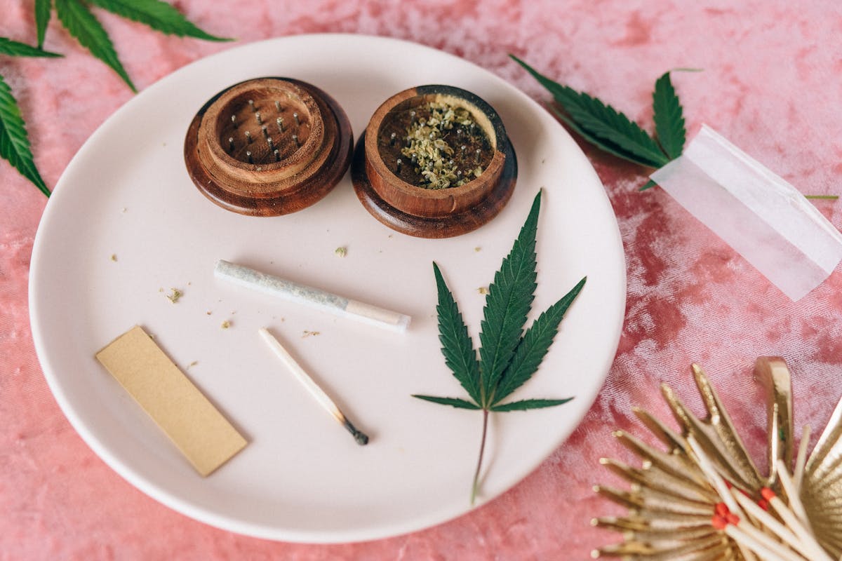 A rolled cannabis joint resting on cannabis leaves, the core of joint, blunt, and spliff formats